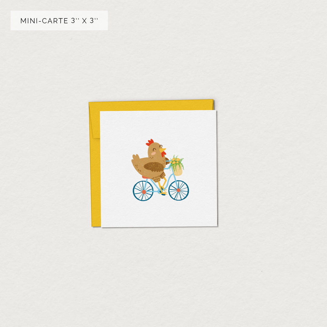 Carte Mini Poulette à bicyclette