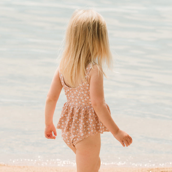 Maillot une pièce Marguerites à jupe rose 3 ans