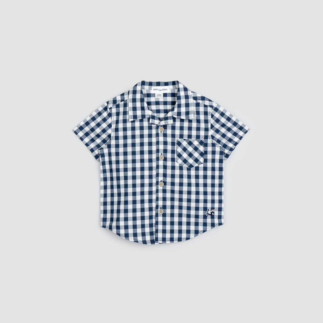 Chemise à manches courtes Navy Gingham Bébé 3 mois