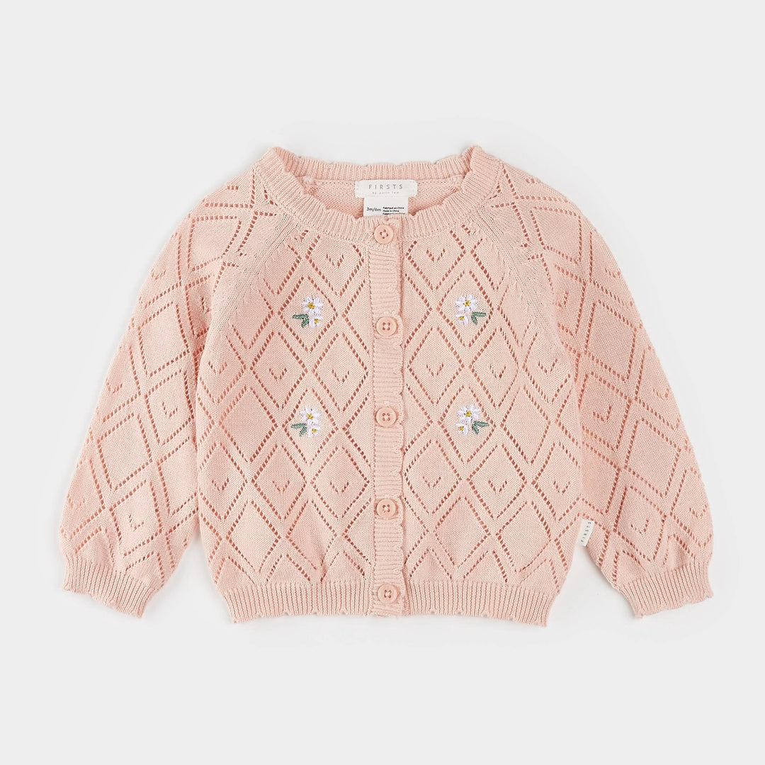 Cardigan rose en pointelle