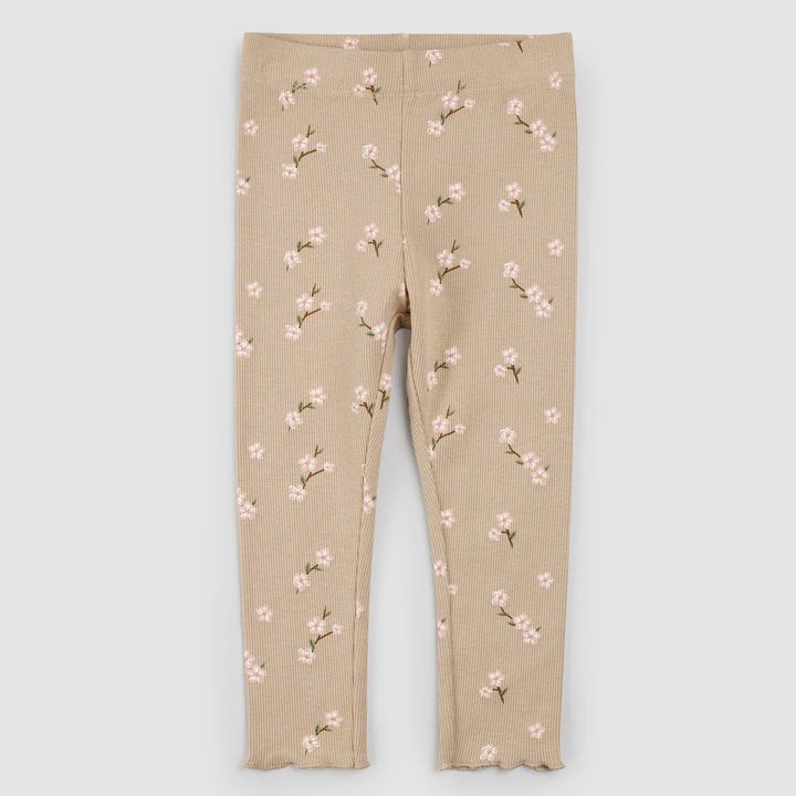 Leggings taupe à imprimé fleurs de cerisiers