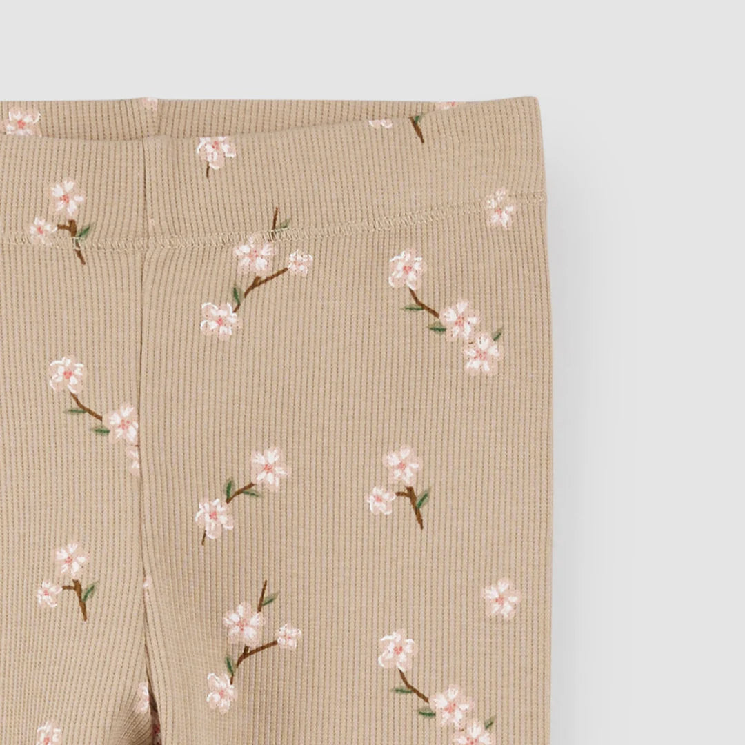 Leggings taupe à imprimé fleurs de cerisiers