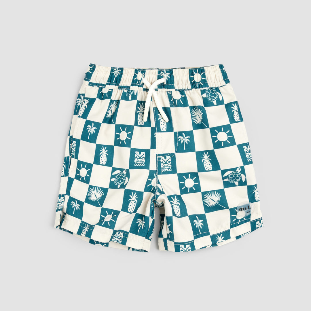 Short de piscine Damier tropical sarcelle  2 ans