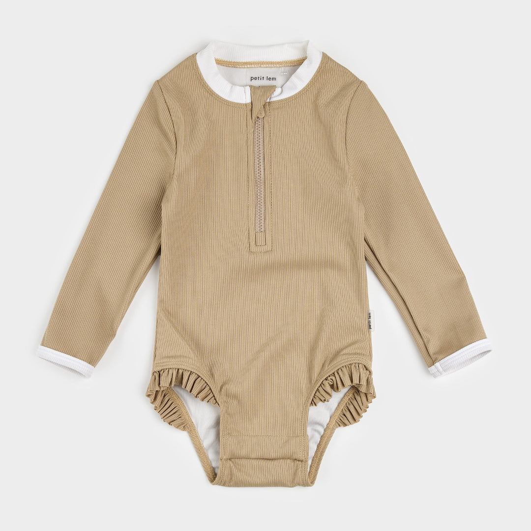 Maillot une pièce côtelé taupe  2 ans