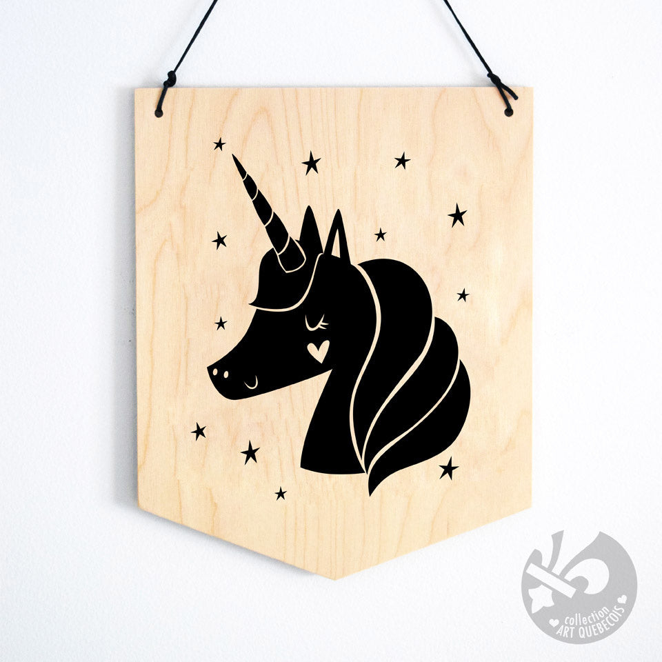 Drapeau en bois Licorne