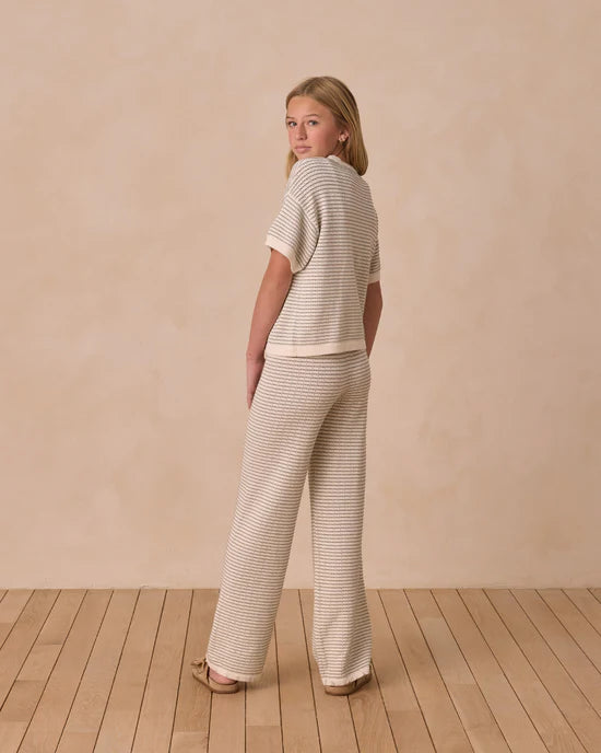 Pantalon à jambe large en tricot - Rayures sauge