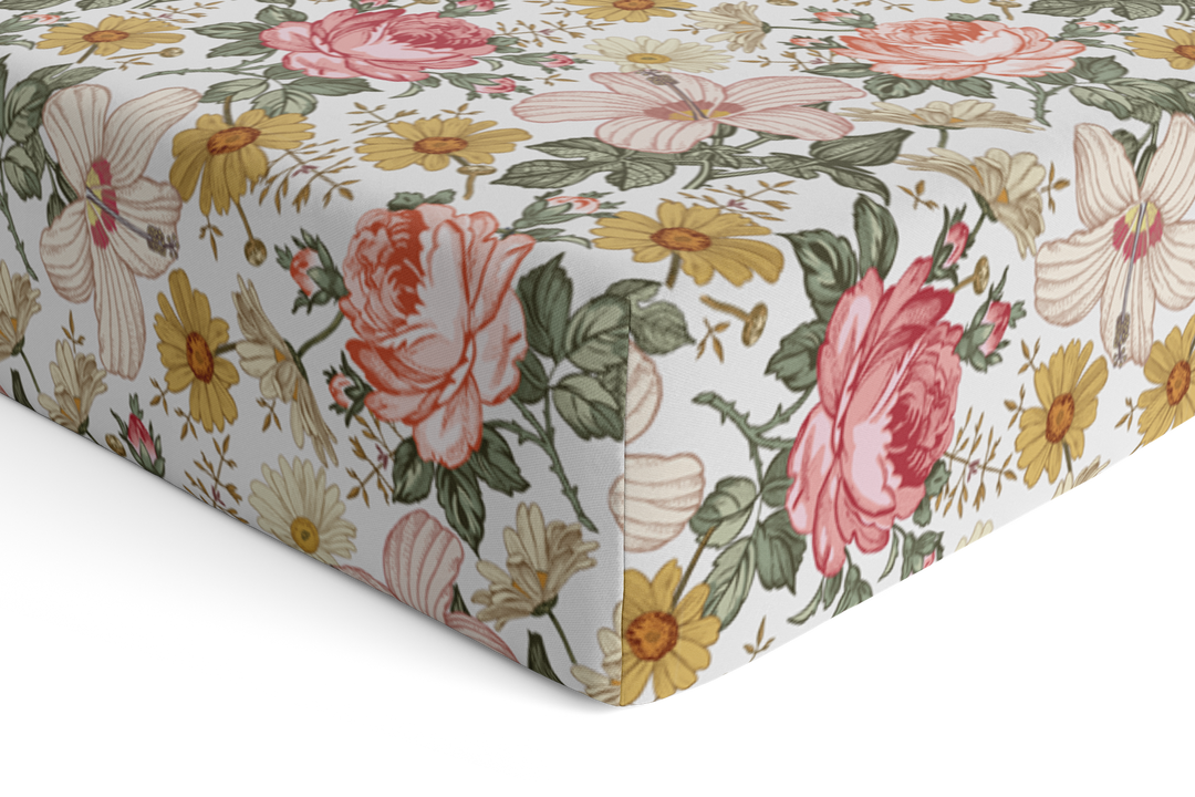 Drap contour de bassinette Garden floral White