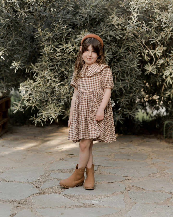 Robe Camille Gingham Brown  6-7 ans