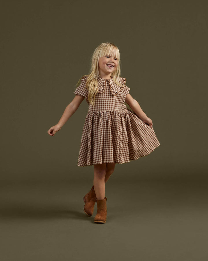 Robe Camille Gingham Brown  2-3 ans